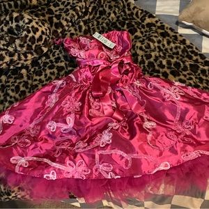 Pink Bow Tutu Valentine’s Day Pocket Tea Party Dress Crinoline Strapless Ribbon